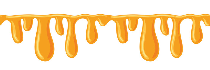 A seamless vector border featuring dripping honey drops, showcasing the golden richness and glossy texture of honey. This design adds a sweet, natural touch, perfect for labels, backgrounds, or