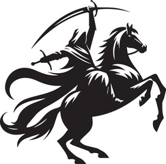 Silhouette of Medieval Warrior on Horse with Sword – Vector Art	