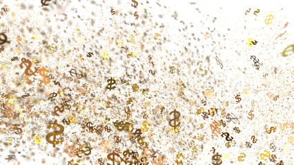 Abstract background of flying dollar signs. Ideal for finance, business, and wealth concepts.
