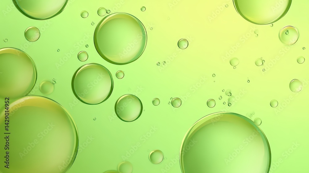 Poster abstract green background with floating spheres creating a visually appealing pattern, ideal for sci