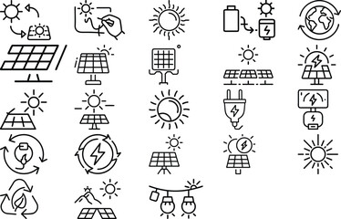 Solar Energy and Renewable Power Vector Icons Pack - Sustainability and Eco-Friendly Designs