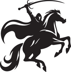 Silhouette of Medieval Warrior on Horse with Sword – Vector Art	