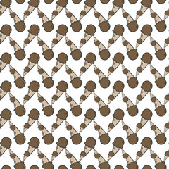 Seamless Pattern of Cartoon Chocolate Ice Cream Cones on White Background