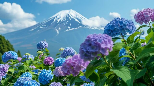 紫陽花と富士山が織りなす初夏の絶景