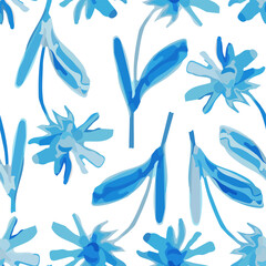 Seamless Blue Wildflowers Pattern in Hand Drawn Style