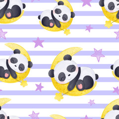 Cute and funny baby panda seamless patterns and wallpaper