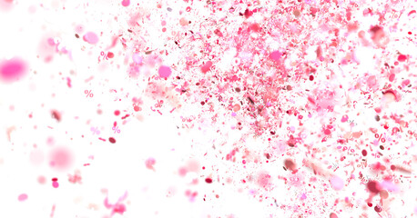 Abstract pink confetti background with percentage symbols. Perfect for sales, promotions, and celebrations.