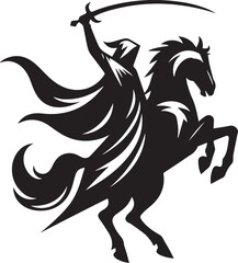 Fototapeta premium Silhouette of Medieval Warrior on Horse with Sword – Vector Art 