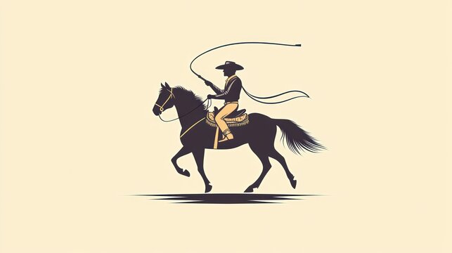 The iconic art of a cowboy showing off his skills while riding a horse wearing his cowboy hat and running across the vast desert.