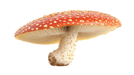 Cartoon Mushroom with Red Spotted Cap Rendered and Isolated on White Background