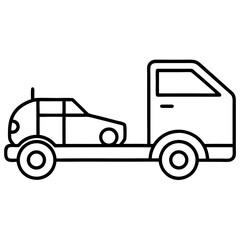 Obraz premium Line Art Icon of a Tow Truck with Car Being Towed – Clean Vector on White Background