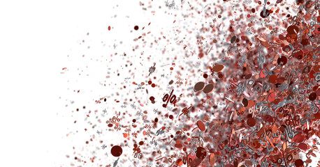 Abstract background of red percentage symbols exploding. Ideal for sales, discounts, finance concepts.