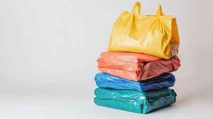Colorful plastic bags stacked high