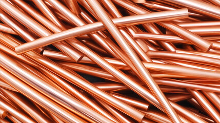 Pile of copper scrap, pipes cut into various lengths, raw materials, metal recycling, construction supplies, industrial resources, ideal for metallurgy, plumbing, manufacturing, industry