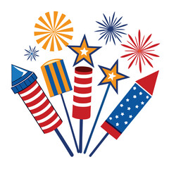 American Fireworks set vector design clipart on white background