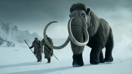 A man and a woman running away from a big elephant. Smooth repeating motion for background video animation - Powered by Adobe