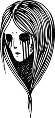 Vintage ghost woman with long hair portrait. Vector icon