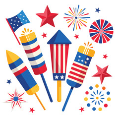 American Fireworks set vector design clipart on white background