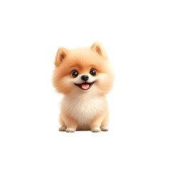 Fototapeta premium Closeup portrait of a cute fluffy Pomeranian puppy with a friendly playful expression and a small furry body against a plain white background