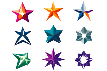 Obraz premium Set of different drawings of colored stars. Transparent background