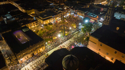 Aerial Drone Images of the Procession of Silence Ceremony in Plaza del Carmen, San Luis Potosí, During Holy Week