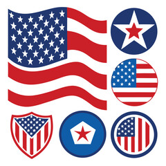 Obraz premium American flags set vector design clipart on white background