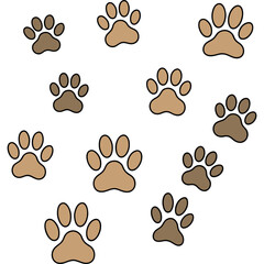 Scattered Brown Paw Prints Vector Illustration