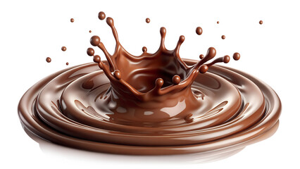 A delicious brown chocolate splash, a sweet cocoa liquid drop melting on transparent background