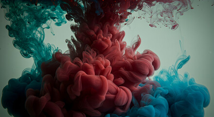 Obraz premium Whimsical Collision Of Crimson And Teal Ink In Watery Fusion Abstract