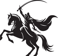 Silhouette of Medieval Warrior on Horse with Sword – Vector Art	