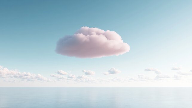 Single pink cloud over calm ocean; serene sky; peaceful scene; website background