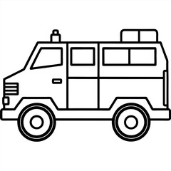 Side Profile of an Armored Vehicle in Outline – Monochrome Line Art