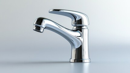 Modern chrome faucet isolated on light gray background