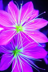 Obraz premium Close up macro photograph of vibrant purple flowers with striking green details