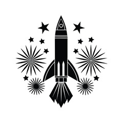 Rocket launch firework icon silhouette vector with white background