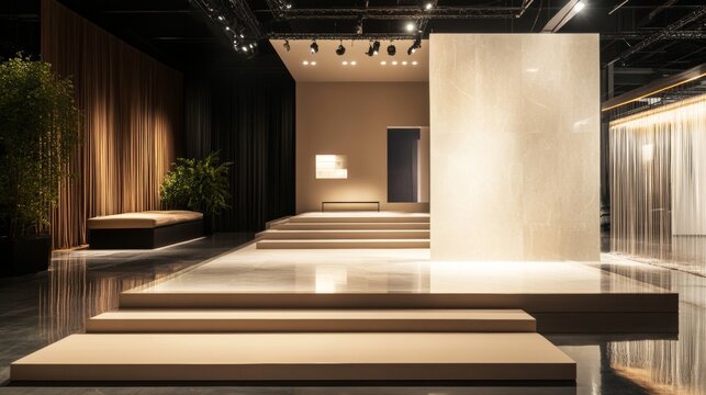 Modern architectural hallway with lights and reflective floor