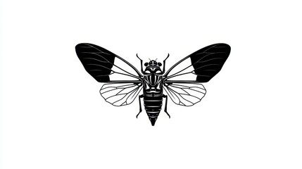 Fototapeta premium Detailed illustration of a black and white cicada.