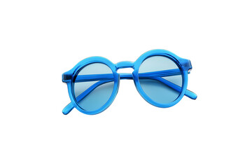 Fototapeta premium Transparent background of stylish blue sunglasses with round lenses and a sleek design