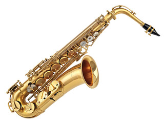 golden saxophone isolated on white background, PNG