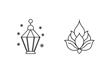Ornamental Lantern And Lotus Flower Line Art Minimalist Vector Illustration Design