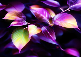 Vibrant purple and green leaves create stunning visual display, showcasing nature beauty