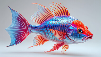 Fototapeta premium Colorful ornamental fish with detailed scales and translucent fins swimming gracefully