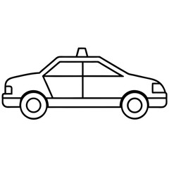 Thin Line Icon of a Police Car – Black Outline on White Background for Stock