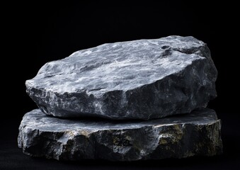 Fototapeta premium Gray rocks stacked on a dark background