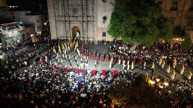Aerial Drone Images of the Procession of Silence Ceremony in Plaza del Carmen, San Luis Potos&iacute;, During Holy Week