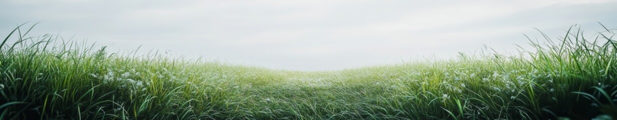 Fototapeta premium Lush Green Field Under Cloudy Sky
