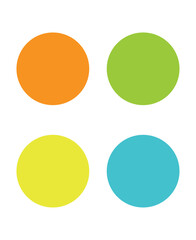 A set of colorful round vector stickers features glossy green, yellow, and orange circle button designs