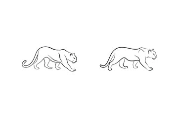 Two Simple Puma Outline Drawings On White Background