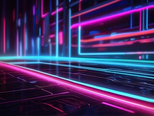 Bright Neon Arrows and Laser Stripes in a Shiny Cyber Technology Design
