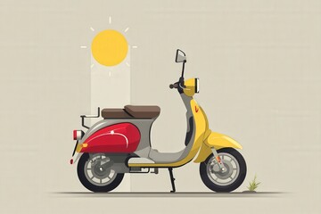 Obraz premium Colorful scooter illustration with sun on simple background